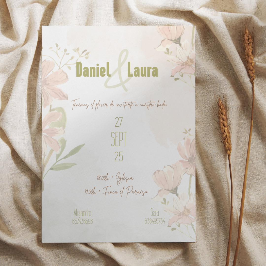 Floral Vintage - Complementos - Mock up - Invitacion impresa vertical